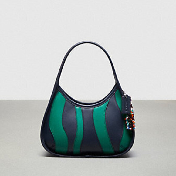 💙 Coach NWT Coachtopia Ergo Bag In Green/Blue Upcrafted Leather: Wavy Stripe - Picture 1 of 4